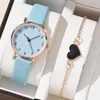 Bilek saatleri 2pcs set saat whit womens moda yıldızlı gökyüzü kadran bilezik bayanlar pu deri kayış kuvars kızlar kol saati montre femme