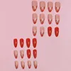 Falska naglar 24 st/låda akryl mandelpress på mode full täckning med mönster röda blomma nagel spetsar medium falsk flicka
