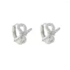 Hoopörhängen CZ Crystal Bowknot 925 Sterling Silver Hoops Micro Pave Mini Huggie Earring for Women