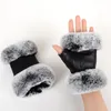 Wintermodschwarzer halbe Finger echte Lederhandschuhe Schafhaut Pelz halbe Fingerfingerhandschuhe Fell Mund 208n