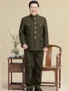 アーミーグリーンのZhongshan Suit Men Set Coat + Pants Middleage Classic Classic Classic Spring Finter Veteran Cadre Garment