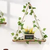 Decorative Plates Refreshing Wall Storage Rack Decor Anti-break Lanyard Fake Plant Rattan Wooden Platform Hanging Shelf