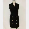 Casual Dresses V-neck Sleeveless Vest Dress Spring/summer 2023 Double Breasted Mid Length Skirt Metal Lion Button Suit