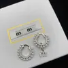 Top designer MiuMiu Earrings Fashion Letter m Full Diamond Pearl for Women French High Grade Asymmetric Earrings with Silver Needle Valentine's Jewelry Accessories