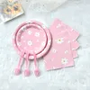 Andra evenemangsfestleveranser Daisy Theme Birthday Decor Pink Disponertable Table Seary Pappersplatta servett för baby shower bröllop 230822