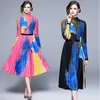 Two Piece Dress Spring Fall Runway 2 Womens Sets Colorful Floral Print O Neck Long Sleeve Top Shirt Blouse Midi Pleated Skirt Suits Outfit 230822