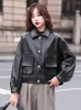 Femmes en cuir noir coréen vestes femmes hiver mode couvert bouton Moto Biker veste femme Streetwear poches lâches manteaux décontractés