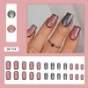 Falska naglar 24st mode svartrosa paljetter glitter koreanska med lim fyrkantig huvud tryck på falska nagelips full täck naglar