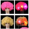 Other Event Party Supplies Led Light Headgear Flash Explosion Head Wig Prom Clown Fans Carnival Cap Hat Fan Adt Child Curly Hair P Dhwcs