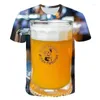 Camisetas masculinas Bolha de cerveja 3D Impresso verão inimitável-pescoço O-pescoço curto Casual Casual Camiseta Camiseta Tops