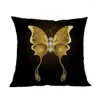 Coussin / oreiller décoratif fond noir diamant et papillons dorés motif lin taie d'oreiller maison canapé chambre décorative ER 45x4 otp6g