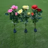 Light Lights Solar Powered 3 LED Rose Flower Garden Light مصباح في الهواء الطلق ديكور الحزب