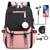 Sacchetti di scuola borse per grandi scuole per ragazze adolescenti USB Port Canvas Student Borse Student Borse Fashion Black Pink Teen School Backpack 230822