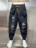 Jeans pour hommes Mode Trous Harajuku Hip -hop Streetwear Lâche Pantalons décontractés en plein air Vêtements de marque de haute qualité