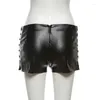 Kvinnors shorts 2023 Summer Goth Fashion Trend Kort låg midja rak dragkammar Slim Fit mångsidig sexig damer pu läder