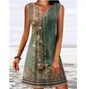 Casual Dresses Summer V Neck Floral Printed Dress For Women Vinatge Loose Fit Sleeveless Comfortable Elegant Beach T Shirt