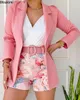 Frauenanzüge Blazer Frühling Sommer Frauen zwei Stück Casual Sets Eleganter Blazer -Anzug und Blumendruck Shorts Ladies Matching Set Blazer Shorts 230821