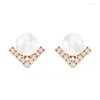 Studörhängen 2023 Högkvalitativ modförfining Rose Uppbyggnad Clear Crystal Pearl Gold Dual Earringoriginal Woman Jewelry Gift