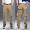 Calça masculina cargo homens combate swat exército algodão militar Muitos bolsos esticam calças de homem flexível casual 2840 230821