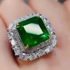 Anneaux de cluster Au750 18K Gold Ring Lab créé 6ct Square Emerald Green et Moissanite Diamond Wedding Party Anniversaire de fiançailles