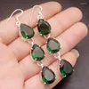 dangle earrings hermosa驚くべき涙滴輝くgreentopaz for women 3インチA822