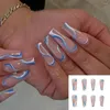 Faux ongles 24 pièces/boîte bleu cercueil outil de manucure couverture complète pointes d'ongles portables longue pointe de ballerine faux