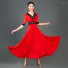 Scene Wear Ballroom Dance Dress Competition Women National Standard Modern Dancewear Costumes V-Neck Big Swing Waltz Practice Clothes