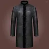 Men's Trench Coats Lanjiao High-End Xiangyun Yarn Windbreaker Winter Buckle Cotton-Padded Jacket Silkworm Silk Mid-Length Long Shirt Zen