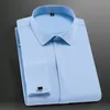 Casual shirts voor heren klassieke Franse manchetten overhemd met lange mouwen