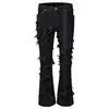 Jeans pour hommes mode évasé hommes déchirés en détresse Streetwear noir Denim pantalon longs rubans tendance Man2009
