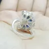 Cluster Rings Per Jewelry Natural Real Sapphire Flower Ring 925 Sterling Silver 0.4ct 7pcs Gemstone Fine C90118009