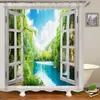 Duschvorhänge Landschaft Duschvorhang Badezimmer Vorhang wasserdichtes Vorhang offenes Fenster zu Blumen Kulissen Vorhang mit 240x180 R230822