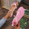 Sandali Summer Women Sandals Flat Clip-Toe Parl String Plus Scarpe Trendy Beach Pink Slip-On 230417