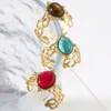Clusterringen Boho Email Color Natural Stone voor vrouwen roestvrijstalen ring holle brede vinger verstelbare open sieraden geschenken