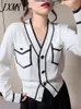 Womens Sweaters JXMYY Fashion Elegant Temperament Knitted Cardigan Coat Women Spring White Waist Slimming Design Sense VNeck Top 230822