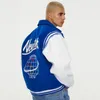 Men's Jackets Neutrals Blue Varsity Bomber Jacket Man Contrast Sleeve PU Leather Coats Embroidery Jaded Casual London Baseball Women 230821