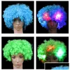 Other Event Party Supplies Led Light Headgear Flash Explosion Head Wig Prom Clown Fans Carnival Cap Hat Fan Adt Child Curly Hair P Dhwcs