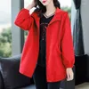 Damesgeul Lagen Spring herfst korte windbreaker dames 2023 trekkoord met capuchon met capuchon Rood losse bovenkleding modezak overjas vrouw