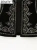 Men s Jackets Zevity Women Vintage O Neck Sequins Flower Embroidery Short Vest Jacket Ladies Sleeveless Casual Velvet WaistCoat Tops CT3020 230822