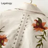 Womens Leather Faux Lagabogy Women Punk Style Fuax Jacket Streetwear Moto Biker Embroidery Floral Print Rivet Pu Coat Oversized Outwear 230822