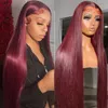 Borgonha reta 13x4 HD Lace Frontal Human Human Wig Brasileiro 99J Red Lace Fronte