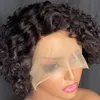 Perruque courte malaisienne péruvienne indienne brésilienne, couleur naturelle noire, 100% brute, Remy, cheveux humains, Pixie, coupe bouclée, partie en T