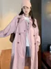 Damengrabenmäntel Lanmrem Koreanischer Stil Pink Coat Women Revers Patchwork -Gürtel Doppelbrust Windbreaker Mode 2023 Herbst 22010