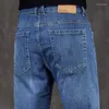 Mäns jeans 2023 Mens Autumn Fashion Men Casual Slim Fit raka medium stretch fötter Skinny Blue Sell Male Trousers