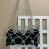 Bolsos de noche Summer Cool Girls Underarm Homemade Vintage Grid Hollowing Out Silver Big Beaded Bolsos con interior 230821