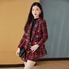 Robe deux pièces Automne hiver petit parfum Plaid dames deux pièces ensembles Tweed Double boutonnage Blazer et taille haute shorts jupes costumes 230822