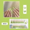 False unhas 24pcs Mustard verde prensa longa em fada Borboleta Borboleta Ballet Fake Nail vestível destacável Artificial francês destacável