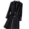 여자 트렌치 코트 검은 바람막이 코트 여성 긴 봄과 가을 2023 패션 서양식 슬림 고급 복장 기질