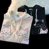 Sweats à capuche pour femmes Sweatshirts japonais mignon flocage broderie chat à capuche Y2K collège style lâche sweat fermeture éclair paresseux chic à capuche couple pull 230822