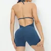 Aktif şort yoga sırtsız bodysuit seksi yular dantel yukarı en iyi spor seti kadınlar itme spor salonu tulum egzersiz setleri kadın fitness giyim